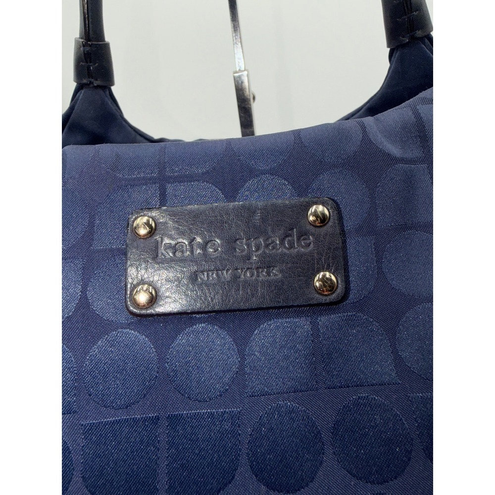 Kate Spade New York Navy Blue Jacquard Nylon Spade Pattern Shoulder Bag Tote - Picture 5 of 15